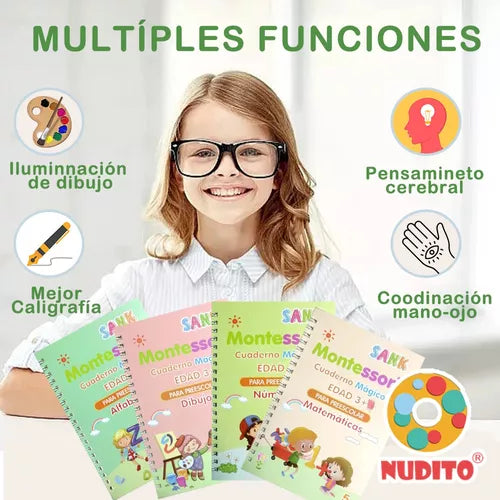 PROMOCIÓN 4 x 1 LLEVA 4 LIBROS DIDACTICOS REUTILIZABLE PARA TUS HIJOS, + 10 MINAS DE TINTA MÁGICA